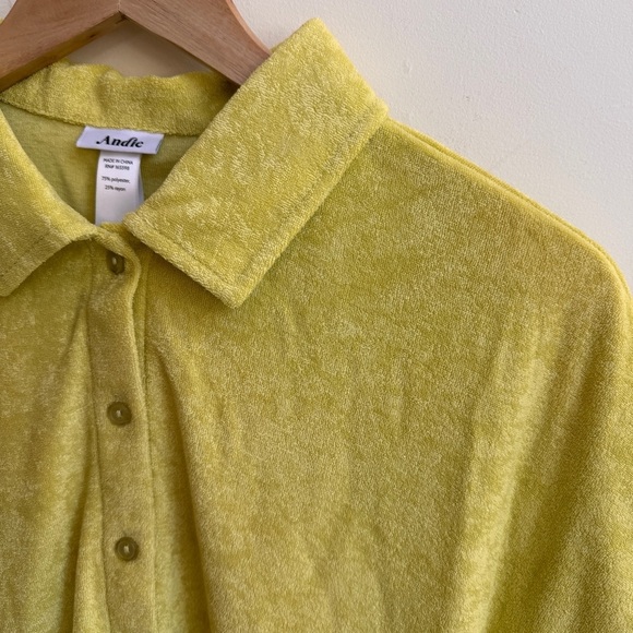 Andie Swim Cropped Button Up Yellow Terry Short Sleeve Collar Women Size S - Picture 6 of 14